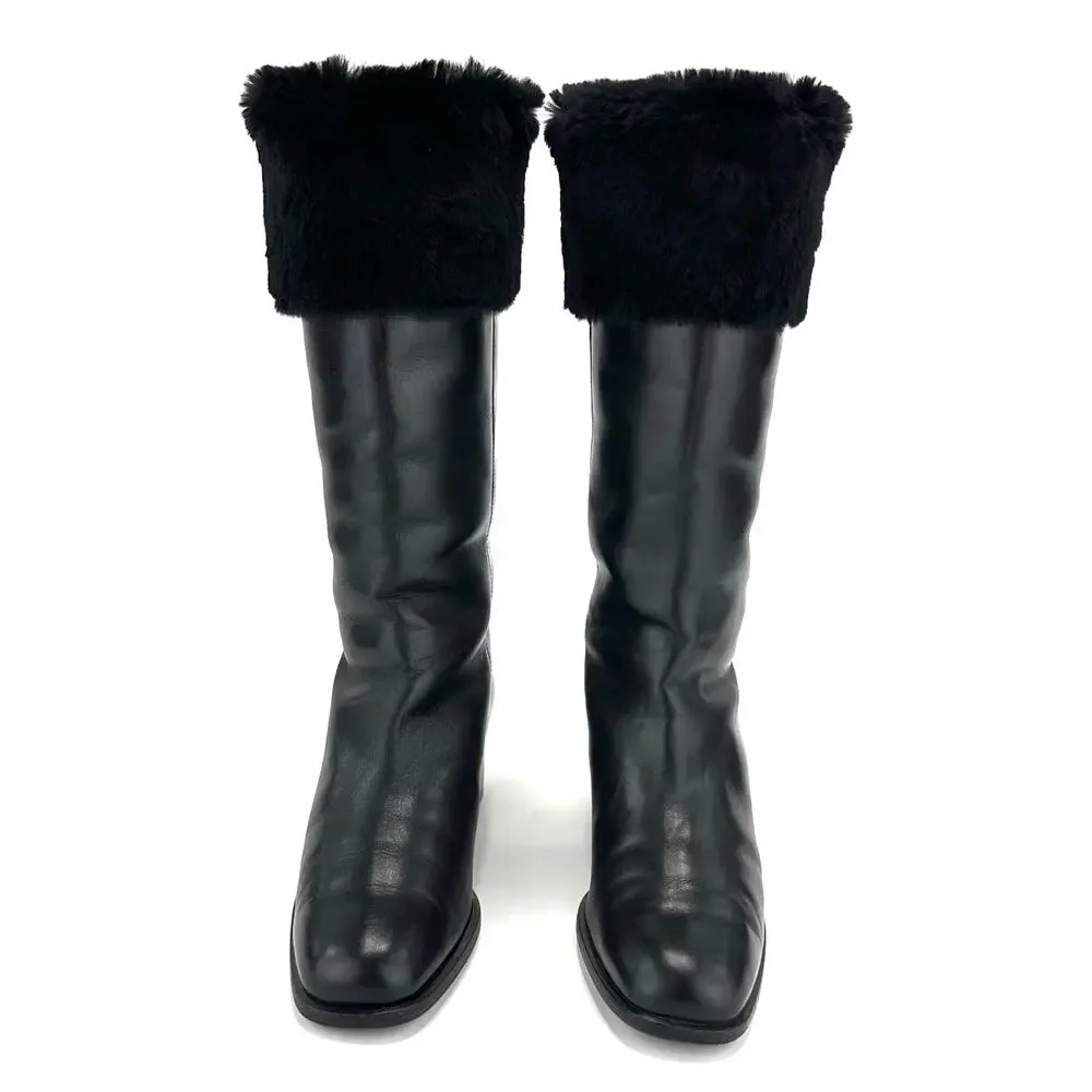 Bally Women Black Winter Knee High Boot Sz 36/5.5 Leather Foldable FurTrim Lined